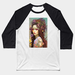 Exotic Hippie Girl Floral Butterflies Flowers Baseball T-Shirt